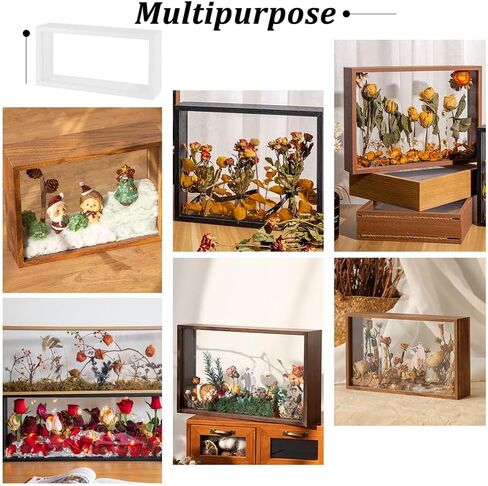 OLYCRAFT 10.2x5x2.4 Inch Rectangle Shadow Box Wood Shadow Box Display Case Shadow Box Frame with Double Sided Clear Acrylic Window for Dried Flowers Leaves Specimen - White in Saudi Arabia