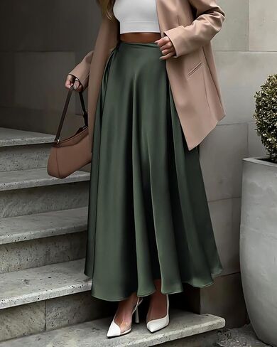 BTFBM Women's Satin High Waist Skirts 2024 Summer Fall Outfits Elegant Cocktail Party Flowy A-Line Maxi Skirt in Saudi Arabia