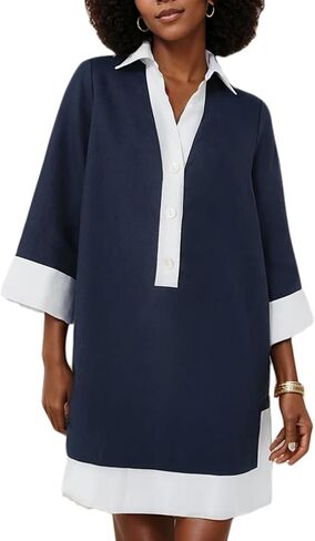 Kedera Women Botton Shirt Dress V Neck Short Sleeves Summer Linen Shift Tunic Dress with Pockets in Saudi Arabia