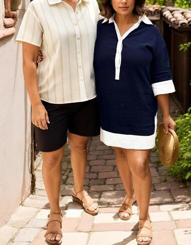 Kedera Women Botton Shirt Dress V Neck Short Sleeves Summer Linen Shift Tunic Dress with Pockets in Saudi Arabia