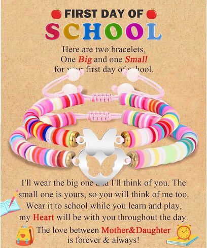 Back to School/First Day of School Bracelet Gifts, First Day of Kindergarten Preschool First/Second Grade Bracelet Gifts, Set of 2 Colorful Matching Butterfly Bracelet for Mom and Daughter in Saudi Arabia