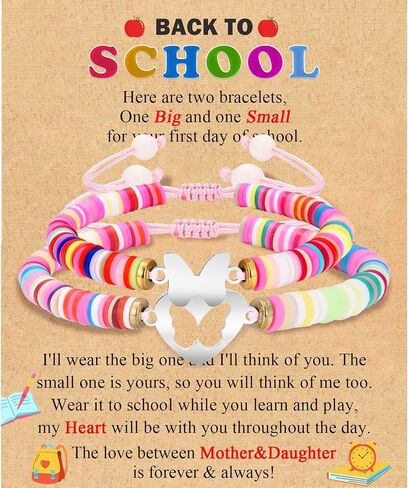 Back to School/First Day of School Bracelet Gifts, First Day of Kindergarten Preschool First/Second Grade Bracelet Gifts, Set of 2 Colorful Matching Butterfly Bracelet for Mom and Daughter in Saudi Arabia
