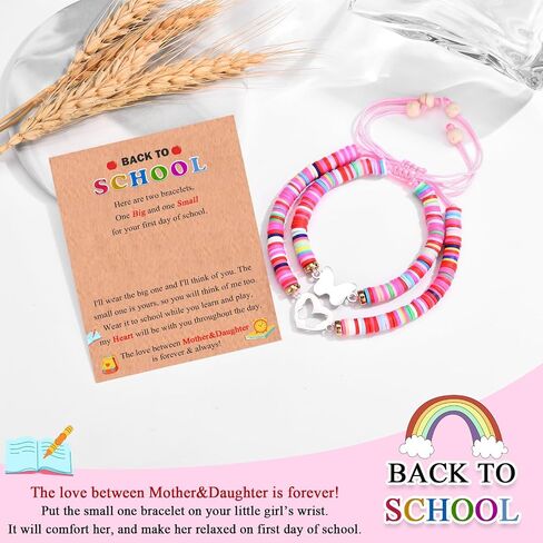 Back to School/First Day of School Bracelet Gifts, First Day of Kindergarten Preschool First/Second Grade Bracelet Gifts, Set of 2 Colorful Matching Butterfly Bracelet for Mom and Daughter in Saudi Arabia