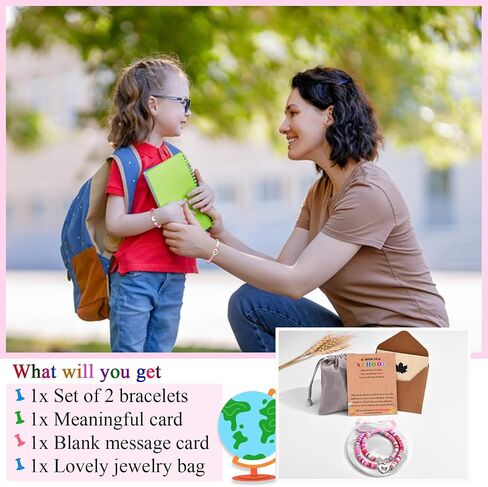 Back to School/First Day of School Bracelet Gifts, First Day of Kindergarten Preschool First/Second Grade Bracelet Gifts, Set of 2 Colorful Matching Butterfly Bracelet for Mom and Daughter in Saudi Arabia