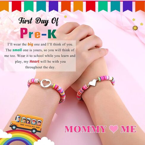 First Day of Kindergarten/Pre K/School Mother Daughter Bracelets Matching Heart Wish Bracelet Set for 2 Gifts in Saudi Arabia