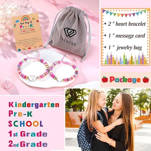 First Day of Kindergarten/Pre K/School Mother Daughter Bracelets Matching Heart Wish Bracelet Set for 2 Gifts in Saudi Arabia