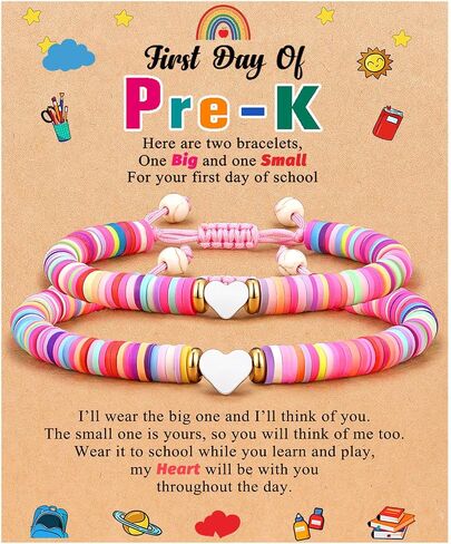 First Day of Kindergarten/Pre K/School Mother Daughter Bracelets Matching Heart Wish Bracelet Set for 2 Gifts in Saudi Arabia