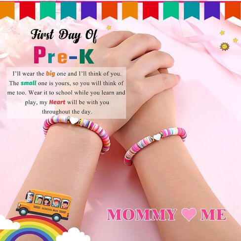 First Day of Kindergarten/Pre K/School Mother Daughter Bracelets Matching Heart Wish Bracelet Set for 2 Gifts in Saudi Arabia