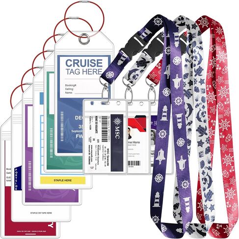 6pack Cruise Luggage Tag Holder, 2pack Cruise Lanyard for Ship Cards, for Royal Caribbean & Celebrity, Carnival, Holland, MSC, NCL, Princess etc. Cruise Essentials 2024. Red+Light Blue in Saudi Arabia
