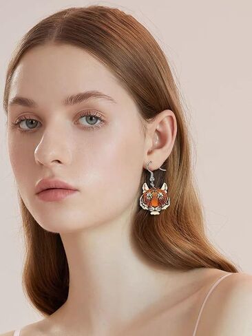 Fashion Tiger Head Dangle Hook Earrings Acrylic Leopard Animal Drop Dangling Fake Huggie Hoops Earring Personalized Jewelry Gifts for Women Girls Bff in Saudi Arabia