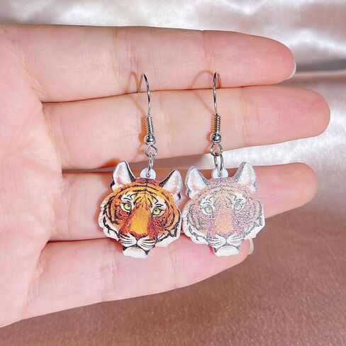 Fashion Tiger Head Dangle Hook Earrings Acrylic Leopard Animal Drop Dangling Fake Huggie Hoops Earring Personalized Jewelry Gifts for Women Girls Bff in Saudi Arabia