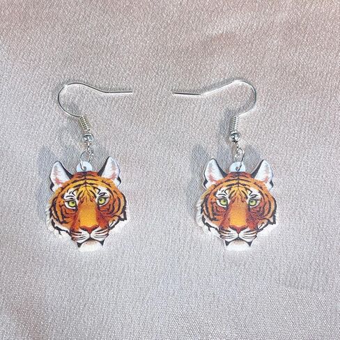 Fashion Tiger Head Dangle Hook Earrings Acrylic Leopard Animal Drop Dangling Fake Huggie Hoops Earring Personalized Jewelry Gifts for Women Girls Bff in Saudi Arabia