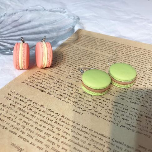 أقراط متدلية على شكل كعكة الماكرون اللطيفة من الراتنج مقلدة للأقراط الغذائية للنساء - وردي in Kuwait