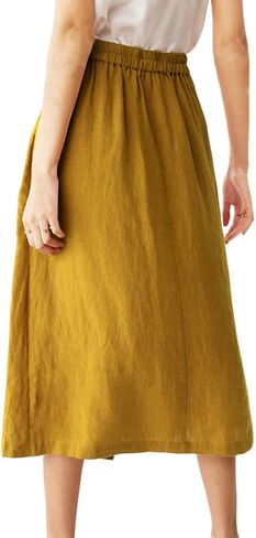 IDEALSANXUN Linen Skirts for Women 2024 Summer Casual Cotton A Line Elastic High Waisted Midi Skirts with Pockets in Saudi Arabia