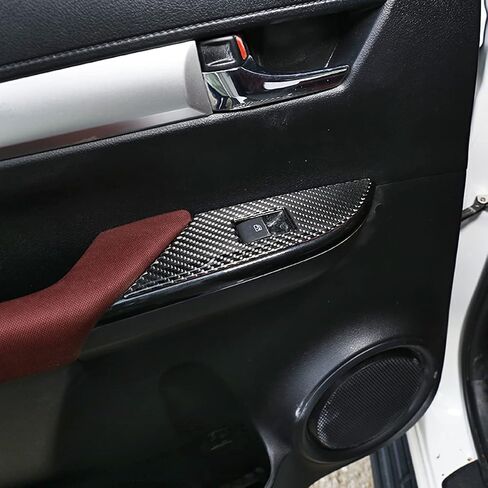 Fit for Toyota Hilux 2015-2021 (Soft) Real Carbon Fiber Interior Accessories Glass Lift Switch Decorative Panel Sticker Protective 4 Pcs (Style A) in Saudi Arabia