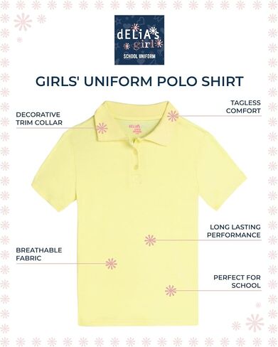 Girls' School Uniform Polo Shirt - 3 Pack Short Sleeve Picot Collar Polo - Interlock Soft Polo for Girls (4-16) in Saudi Arabia