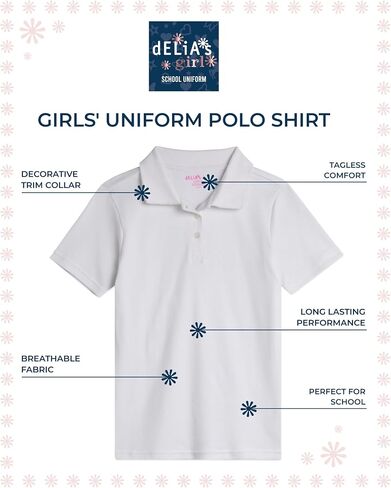 Girls' School Uniform Polo Shirt - 3 Pack Short Sleeve Picot Collar Polo - Interlock Soft Polo for Girls (4-16) in Saudi Arabia