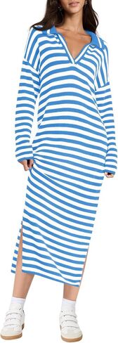 Yousify Sweater Dress for Women Long Sleeve Striped Color Block V Neck Casual Fall Dresses XS-XL in Saudi Arabia