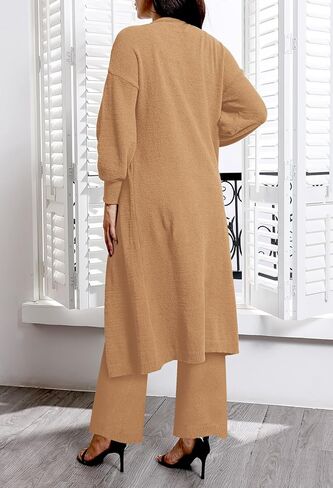 Women's Fuzzy 3 Piece Sweatsuit Open Front Cardigan Crop Tank Tops Wide Legs Pants Lounge Sets in Kuwait