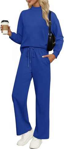 WIHOLL Two Piece Sets for Women Fall Outfits Lounge Sets Mock Neck Tops Wide Leg Pants Vacation Travel Airport Outfits in Saudi Arabia