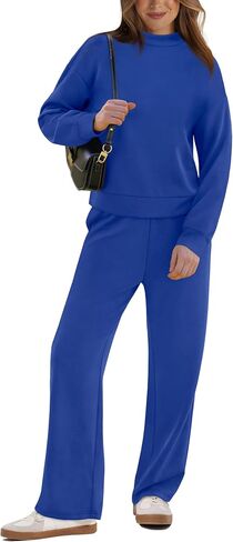 WIHOLL Two Piece Sets for Women Fall Outfits Lounge Sets Mock Neck Tops Wide Leg Pants Vacation Travel Airport Outfits in Saudi Arabia