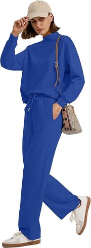 WIHOLL Two Piece Sets for Women Fall Outfits Lounge Sets Mock Neck Tops Wide Leg Pants Vacation Travel Airport Outfits in Saudi Arabia