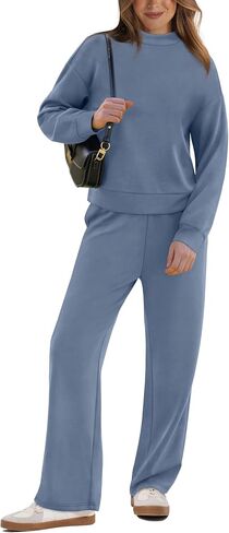 WIHOLL Two Piece Sets for Women Fall Outfits Lounge Sets Mock Neck Tops Wide Leg Pants Vacation Travel Airport Outfits in Saudi Arabia