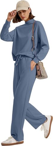 WIHOLL Two Piece Sets for Women Fall Outfits Lounge Sets Mock Neck Tops Wide Leg Pants Vacation Travel Airport Outfits in Saudi Arabia