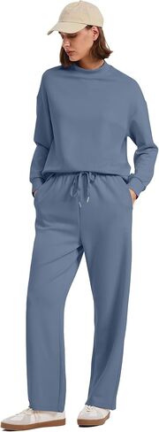 WIHOLL Two Piece Sets for Women Fall Outfits Lounge Sets Mock Neck Tops Wide Leg Pants Vacation Travel Airport Outfits in Saudi Arabia