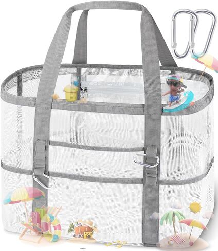 XX-Large Mesh Beach Bag Tote - 9 Pockets for Family Travel/Vacation & Beach Essentials, Foldable & Lightwiht in Saudi Arabia