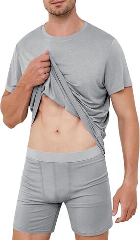 Men's Lounge Wear Set with Underwear, Round-Neck Top and Short Sleep Pajama Set - Comfortable Loungewear for Men in Saudi Arabia