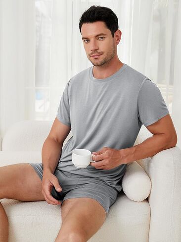 Men's Lounge Wear Set with Underwear, Round-Neck Top and Short Sleep Pajama Set - Comfortable Loungewear for Men in Saudi Arabia