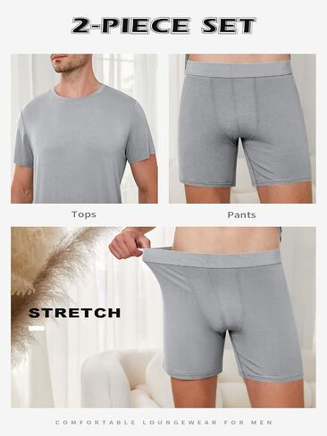 Men's Lounge Wear Set with Underwear, Round-Neck Top and Short Sleep Pajama Set - Comfortable Loungewear for Men in Saudi Arabia