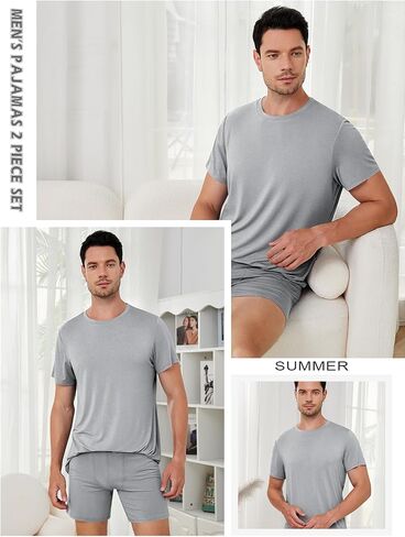 Men's Lounge Wear Set with Underwear, Round-Neck Top and Short Sleep Pajama Set - Comfortable Loungewear for Men in Saudi Arabia