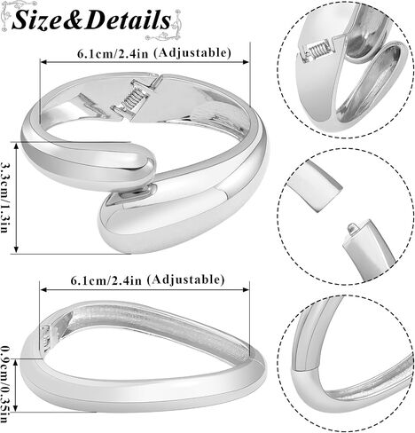 RechicGu 2pcs 14K Gold Plated Cuff Waterdrop Teardrop Bangle Bracelet for Women Gift,Chunky Twisted Hinge irregular Minimalist Wide Thick Gold Open Oval Wrist Bracelet Jewelry Set in Saudi Arabia