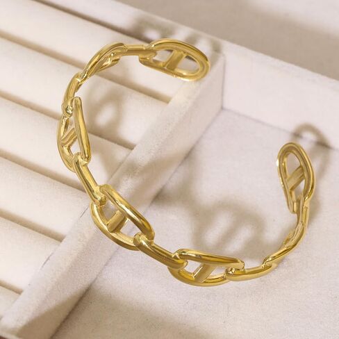 18k Gold Plated Adjustable Cuff Bracelets Personalized Open Wide Leaf Natural Stone Cuff Bangle Buckle Bracelet Jewelry Birthday Valentine's Day Gift for Women in Saudi Arabia