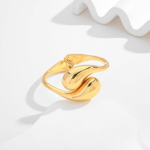 LILIE & الأبيض الذهب أساور للنساء الفضة الإسورة سوار الدمعة الأساور الكفة سوار مفتوح قابل للتعديل سوار مجوهرات الأزياء in Kuwait