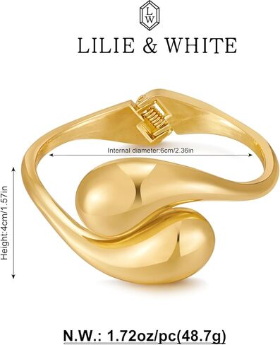 LILIE & الأبيض الذهب أساور للنساء الفضة الإسورة سوار الدمعة الأساور الكفة سوار مفتوح قابل للتعديل سوار مجوهرات الأزياء in Kuwait