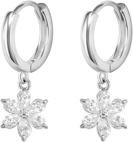 CZ Flower Charm Small Hoop Dangle Drop Earrings for Women Teen Girls Dainty Sterling Silver Post Crystal Daisy Flower Huggie Hoops Hypoallergenic Fashion Jewelry Birthday Gift Daughter Her in Saudi Arabia