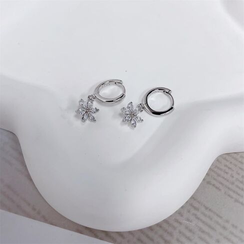 CZ Flower Charm Small Hoop Dangle Drop Earrings for Women Teen Girls Dainty Sterling Silver Post Crystal Daisy Flower Huggie Hoops Hypoallergenic Fashion Jewelry Birthday Gift Daughter Her in Saudi Arabia