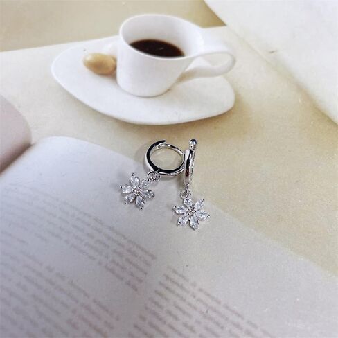 CZ Flower Charm Small Hoop Dangle Drop Earrings for Women Teen Girls Dainty Sterling Silver Post Crystal Daisy Flower Huggie Hoops Hypoallergenic Fashion Jewelry Birthday Gift Daughter Her in Saudi Arabia