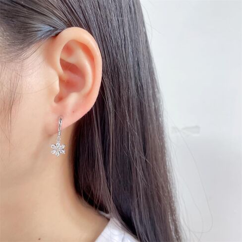CZ Flower Charm Small Hoop Dangle Drop Earrings for Women Teen Girls Dainty Sterling Silver Post Crystal Daisy Flower Huggie Hoops Hypoallergenic Fashion Jewelry Birthday Gift Daughter Her in Saudi Arabia