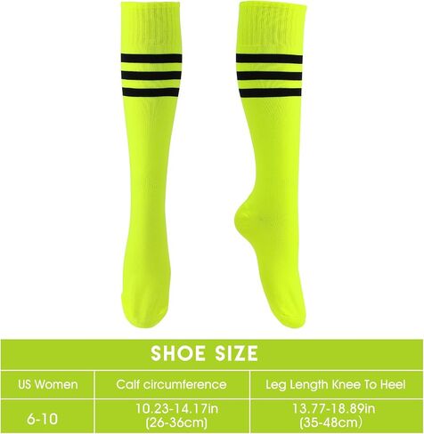 2 Pairs Neon Knee High Socks Colorful Crew Socks Neon Green Pink Socks Colored Roller Skate Socks Striped Socks Over The Calf Tube Socks for Women Girls 80s 90s Neon Glow Party Socks in Saudi Arabia