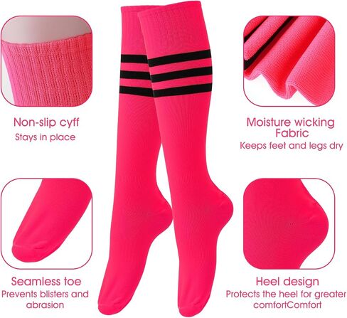 2 Pairs Neon Knee High Socks Colorful Crew Socks Neon Green Pink Socks Colored Roller Skate Socks Striped Socks Over The Calf Tube Socks for Women Girls 80s 90s Neon Glow Party Socks in Saudi Arabia
