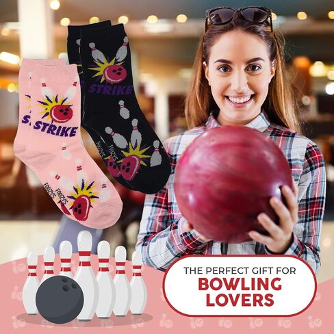 Womens Crew Socks | Fun Cool Sports Themed Fashion Novelty Socks | 2 Pair (Bowling) in Saudi Arabia