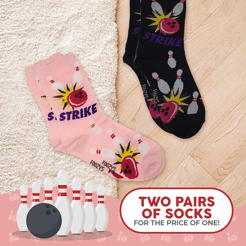 Womens Crew Socks | Fun Cool Sports Themed Fashion Novelty Socks | 2 Pair (Bowling) in Saudi Arabia