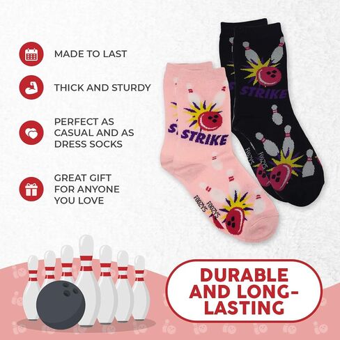 Womens Crew Socks | Fun Cool Sports Themed Fashion Novelty Socks | 2 Pair (Bowling) in Saudi Arabia