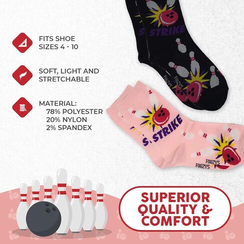 Womens Crew Socks | Fun Cool Sports Themed Fashion Novelty Socks | 2 Pair (Bowling) in Saudi Arabia