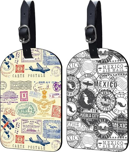 Luggage Tags for Suitcase Vintage Stamp 2 Pack Leather Idea Luggage Tags with Name Card Privacy Cover,Idea Travel Bag Labels for Women and Men in Saudi Arabia