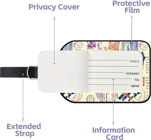 Luggage Tags for Suitcase Vintage Stamp 2 Pack Leather Idea Luggage Tags with Name Card Privacy Cover,Idea Travel Bag Labels for Women and Men in Saudi Arabia
